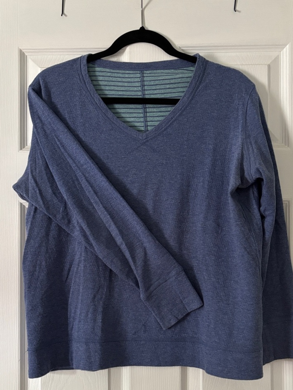 Blue/Striped V‑Neck Long Sleeve REVERSIBLE Sweater